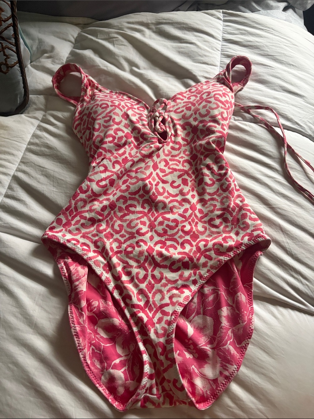 Tommy Bahama Pink and White Patterned One-Piece Swim Bodysuit